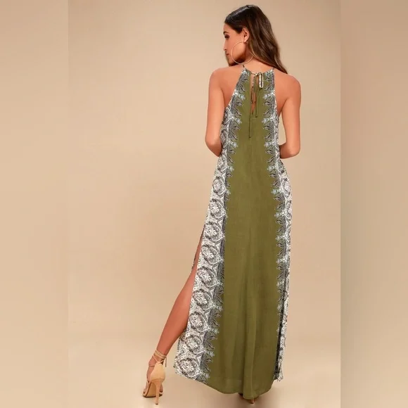 NWT - O’Neill Brinkley Olive Green Print Maxi Dress - Size S - Picture 3 of 4